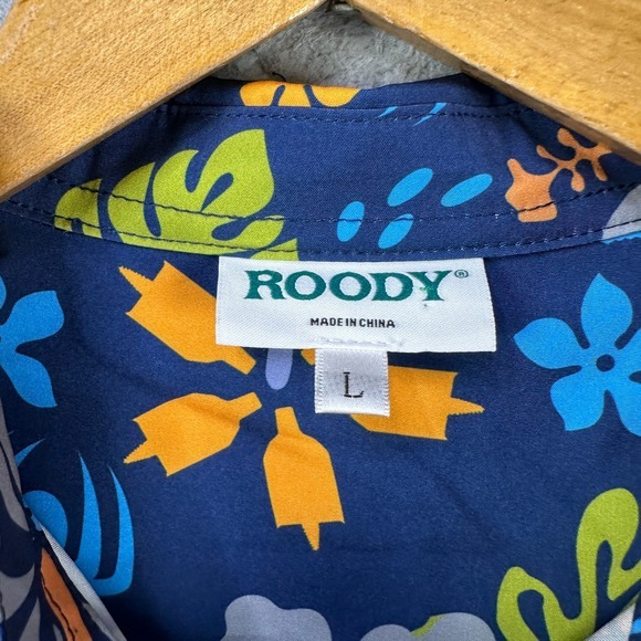 Roody Spyder Mens Hawaiian Shirt Large Blue Floral Button Up Pocket Short Sleeve - Picture 5 of 8